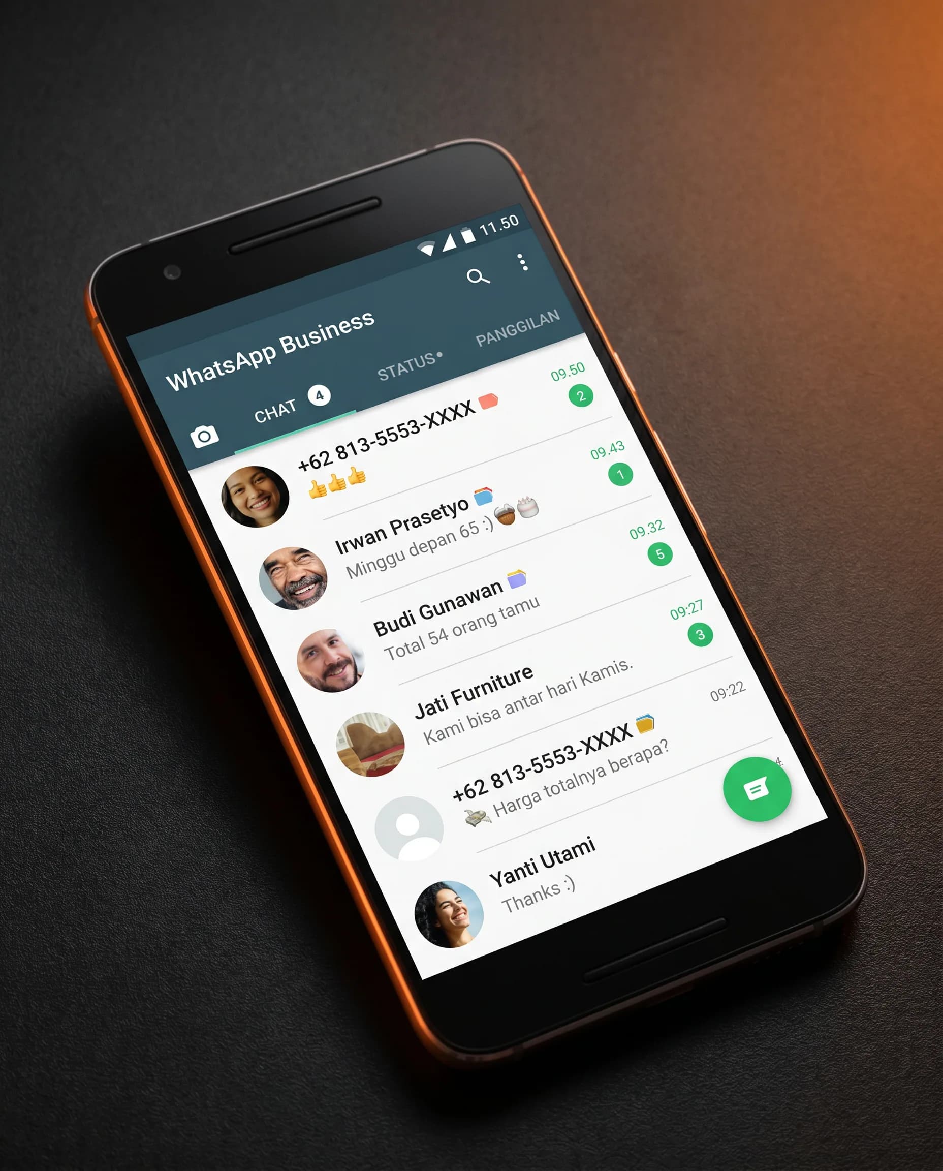 A phone registering the WhatsApp Business app