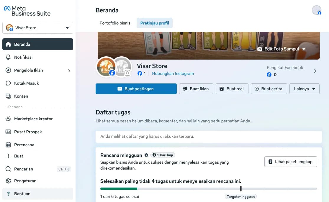 Meta Business Suite Home showing the new business portfolio