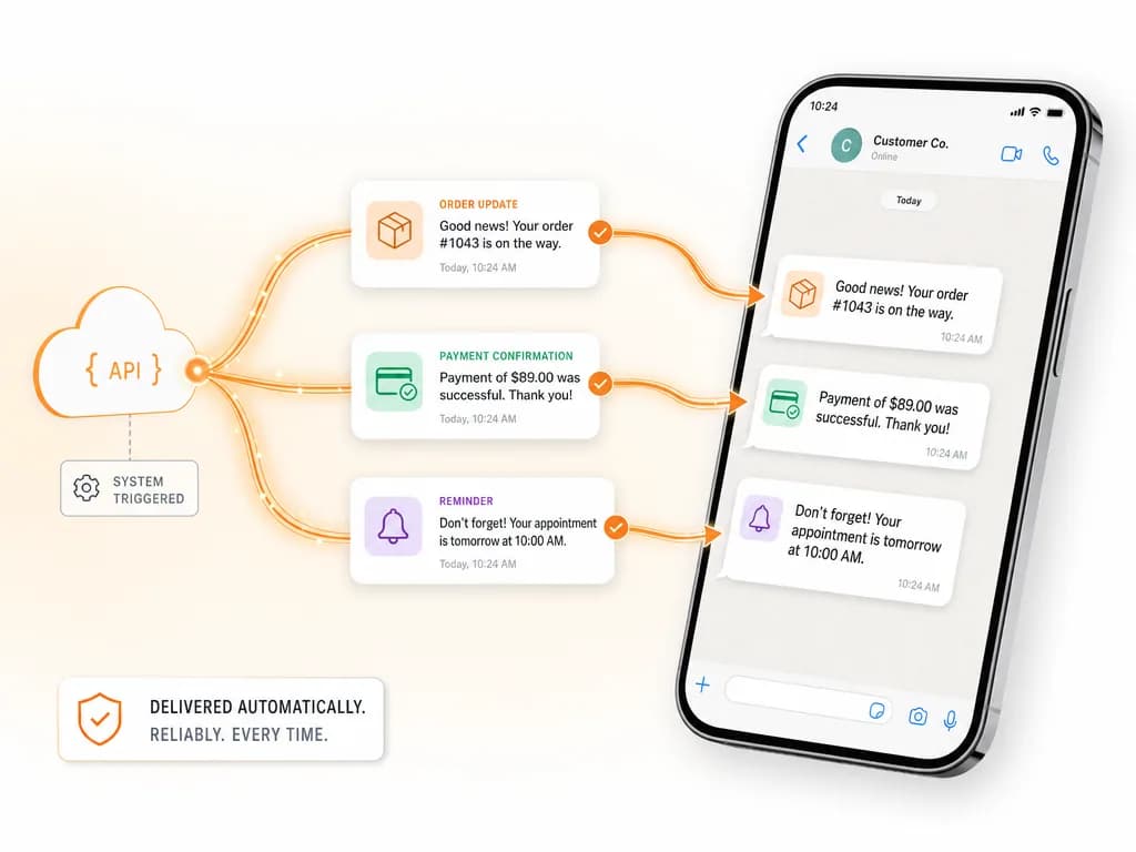 Automated WhatsApp notifications reaching a customer phone
